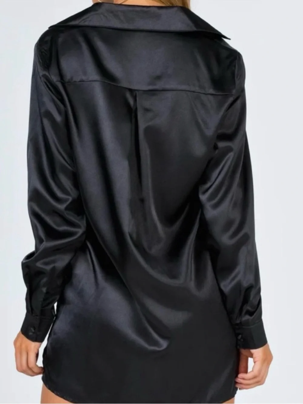 PRINCESS POLLY 90210 Satin Shirt Mini Dress - Black - Size 6 - Picture 4 of 11